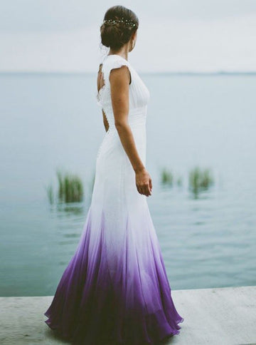 V neck Ombre Formal Prom Dress, A Line Wedding Party Gown HZ1023